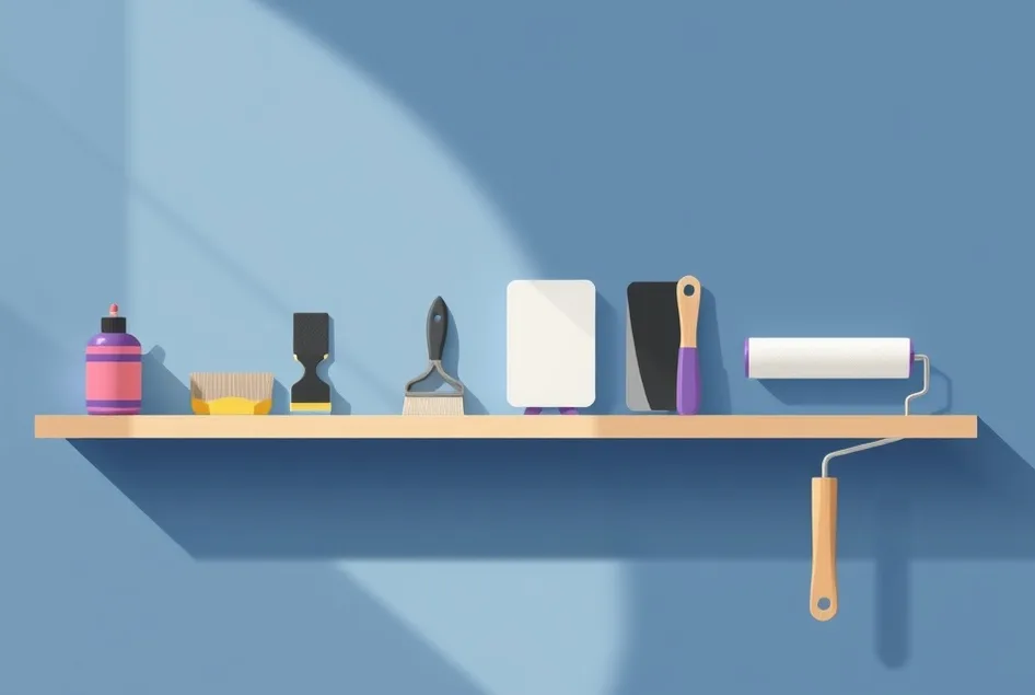 Outils de peinture disposés dans l'ordre des étapes du chantier